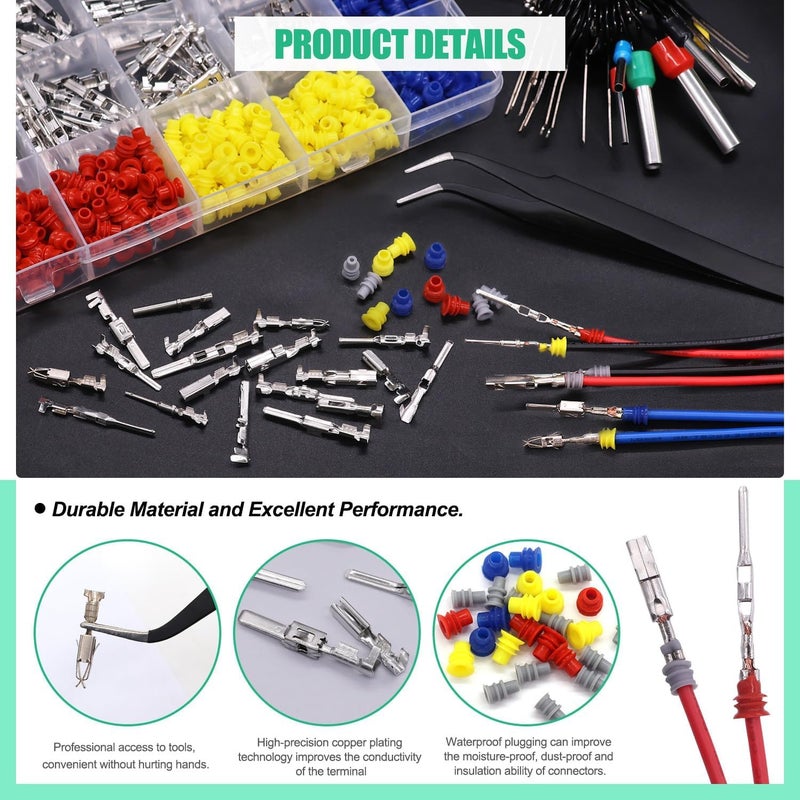 Twidec /755PCS Car Electrical Wire Terminal Pins Connector Kit 21Type 1/1.5/1.8/2.2/2.8/3.5mm Auto Electric Connector Pins Terminal Non-Insulated Plug Removal Male Female Crimp Pins - Image 3